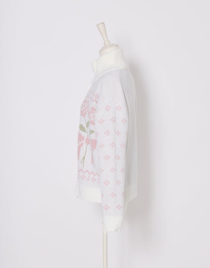 Lolime ribbon & floral cowichan knit zip up