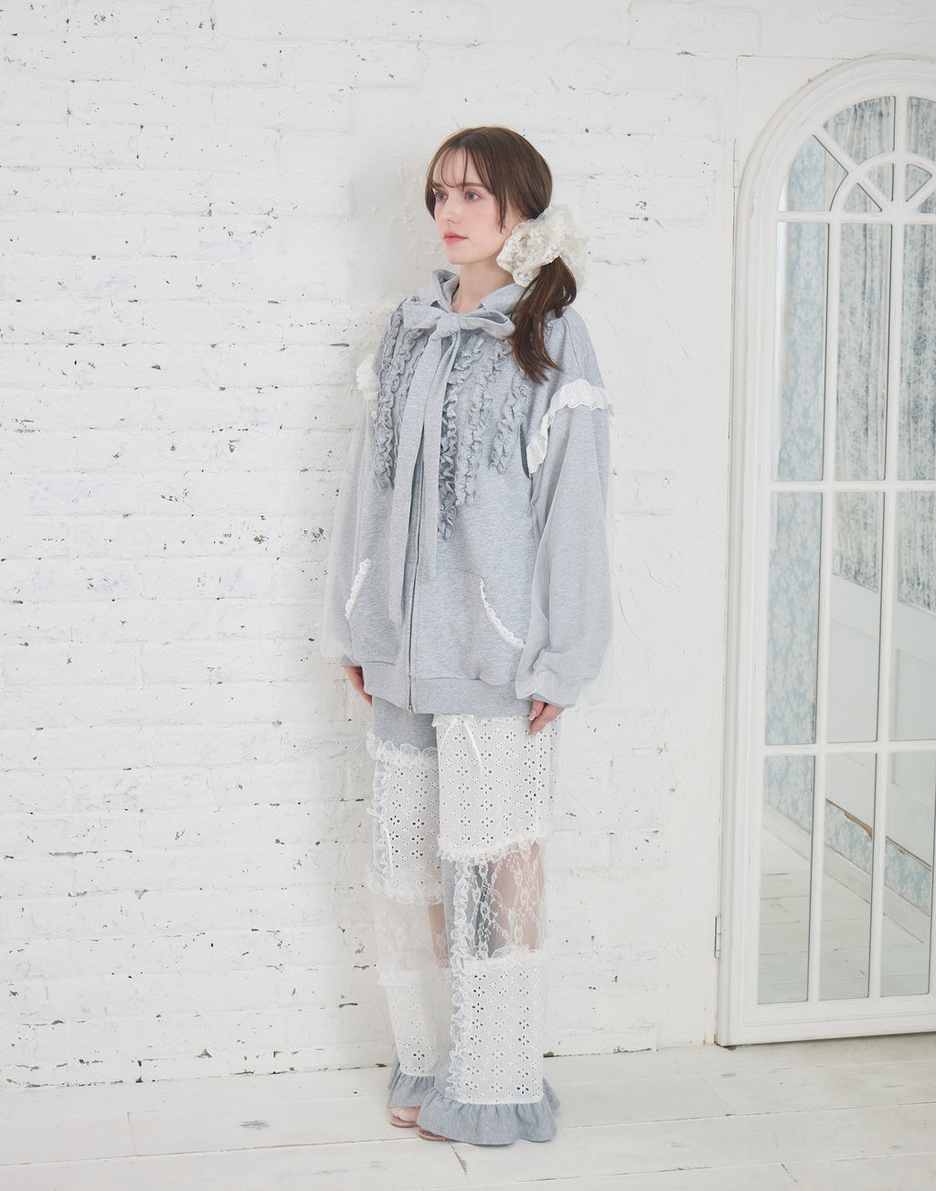 Lolime patchwork lace frill pants