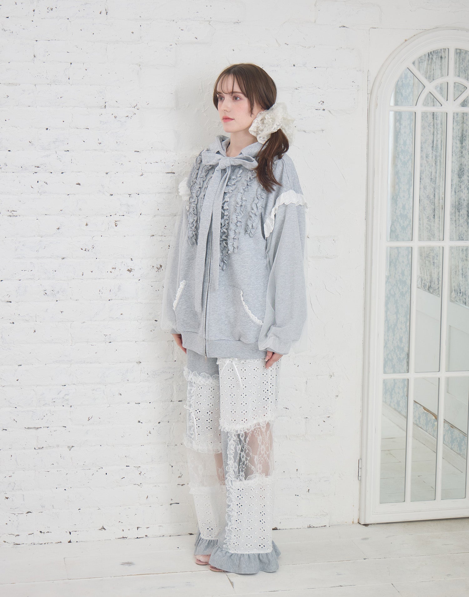 Lolime patchwork lace frill pants