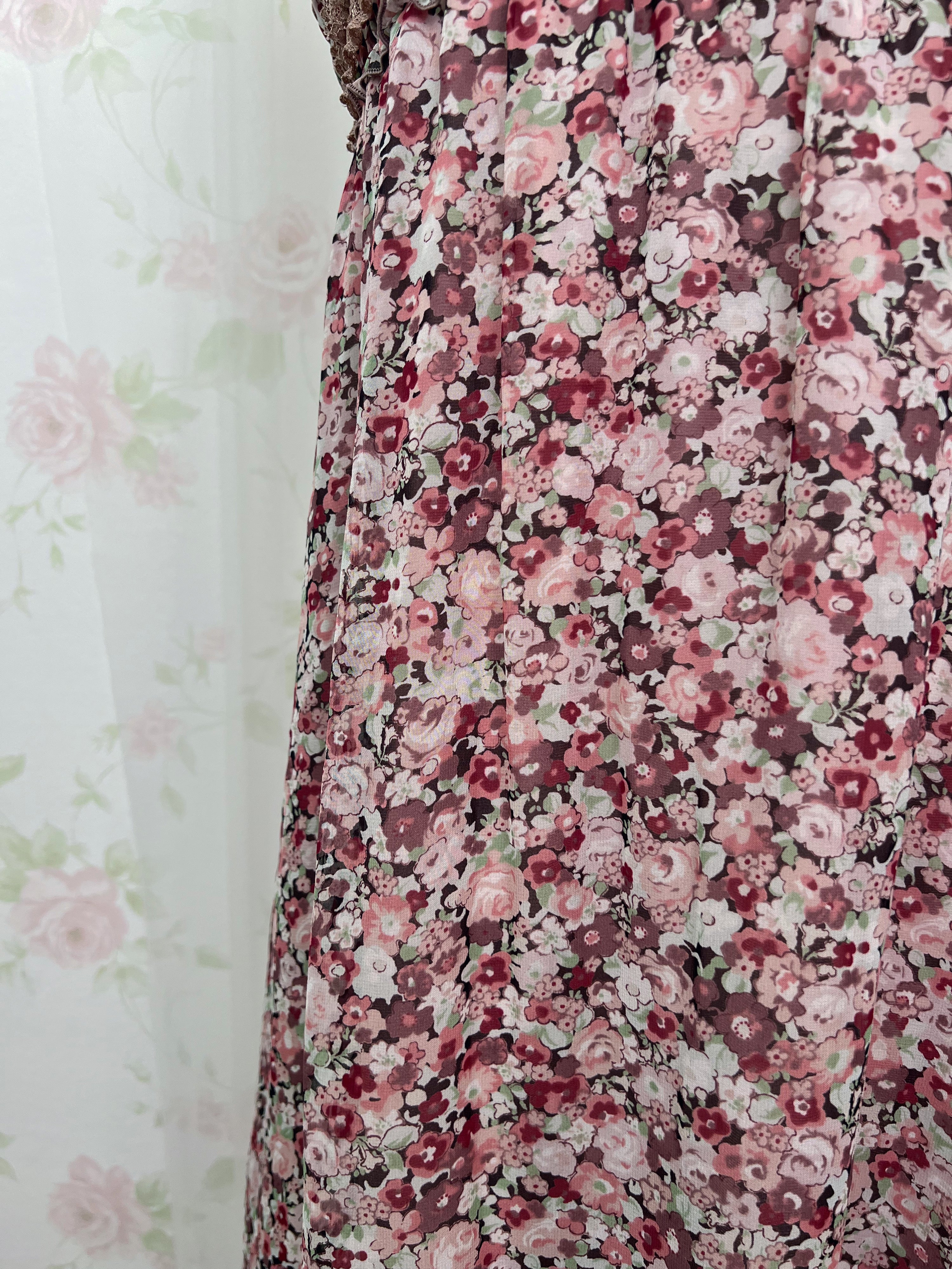 L'EST ROSE Floral Lace Front Shirring Strap Dress