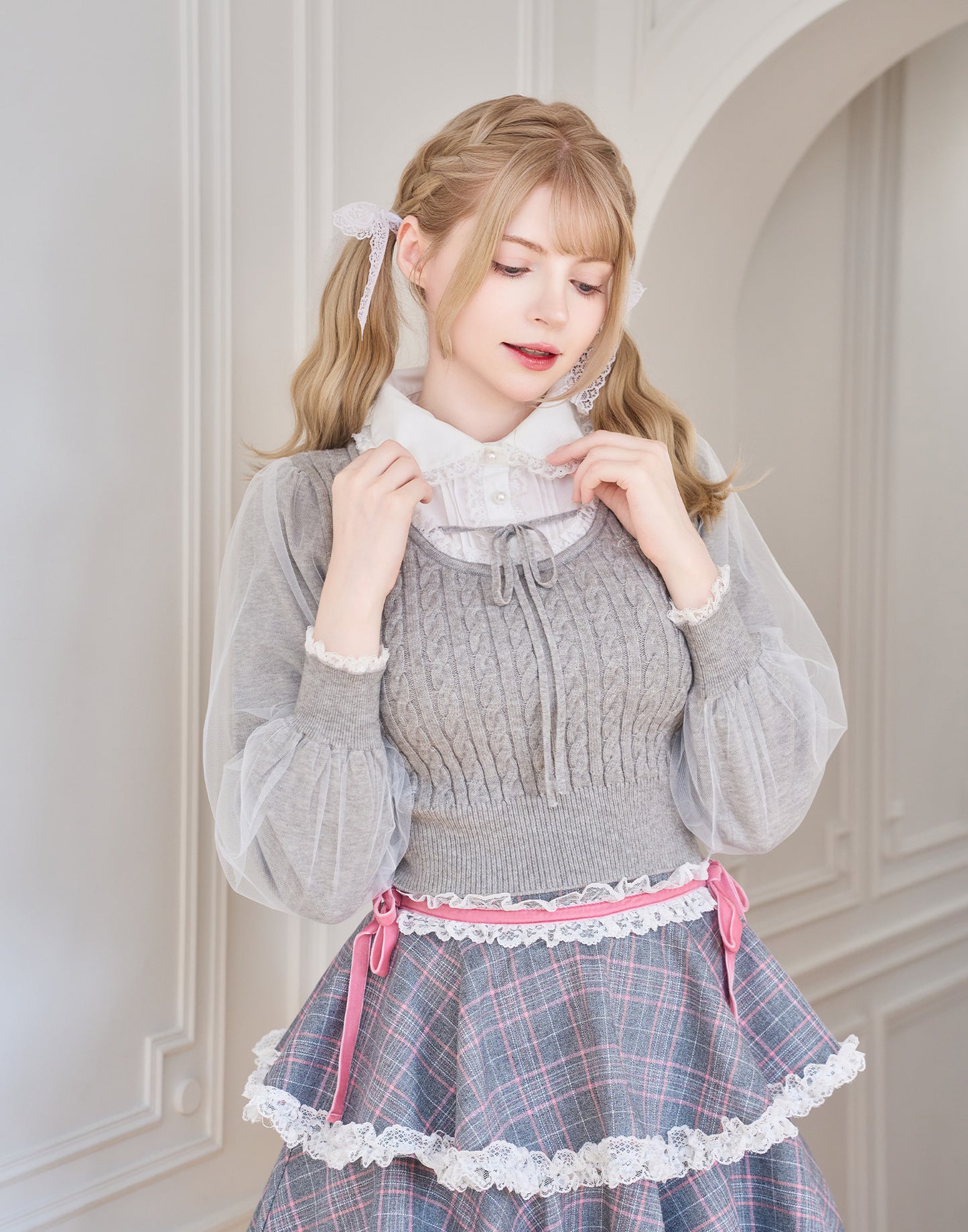 mellfy memory Girls Cable Knit Blouse Top