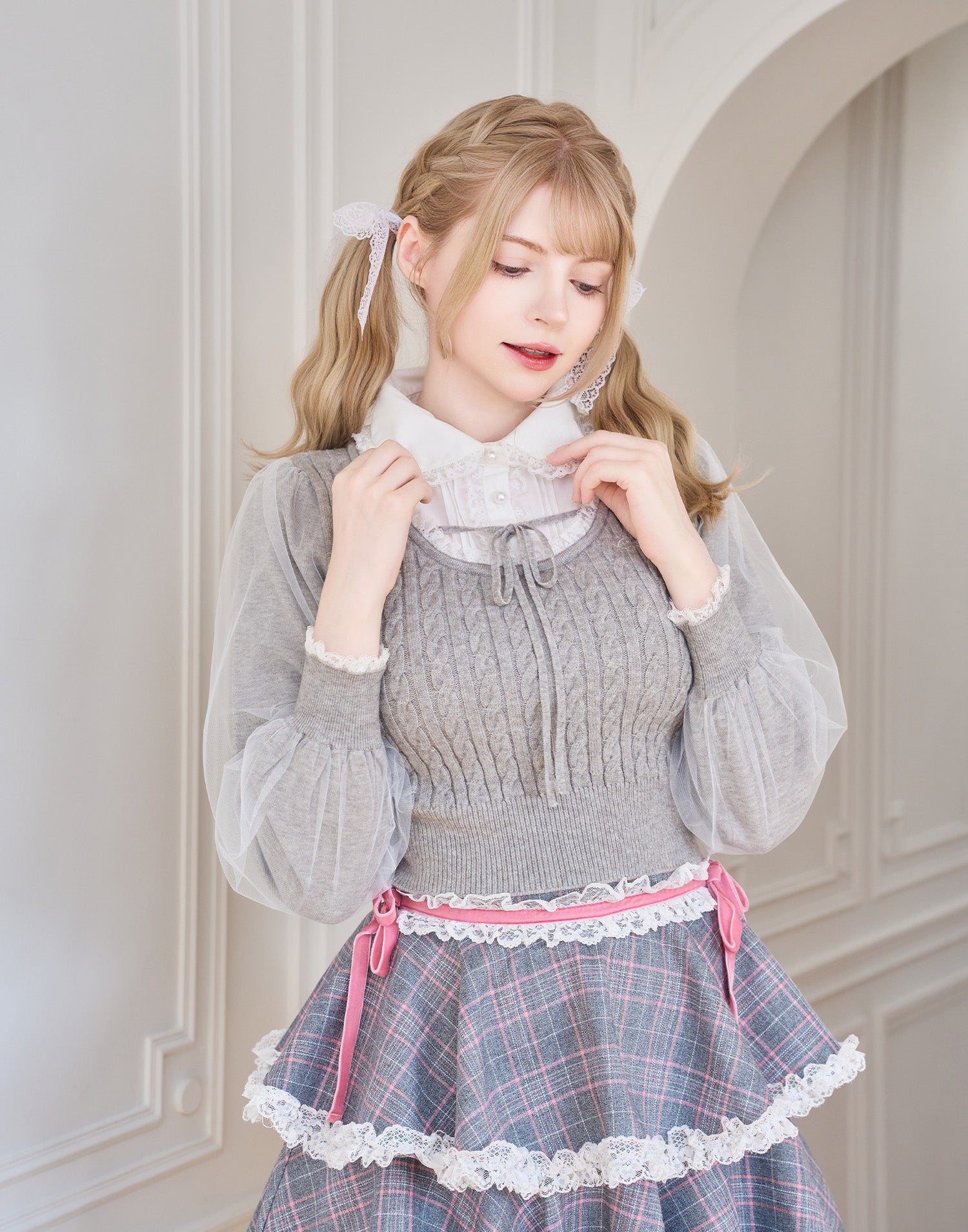 mellfy memory Girls Cable Knit Blouse Top