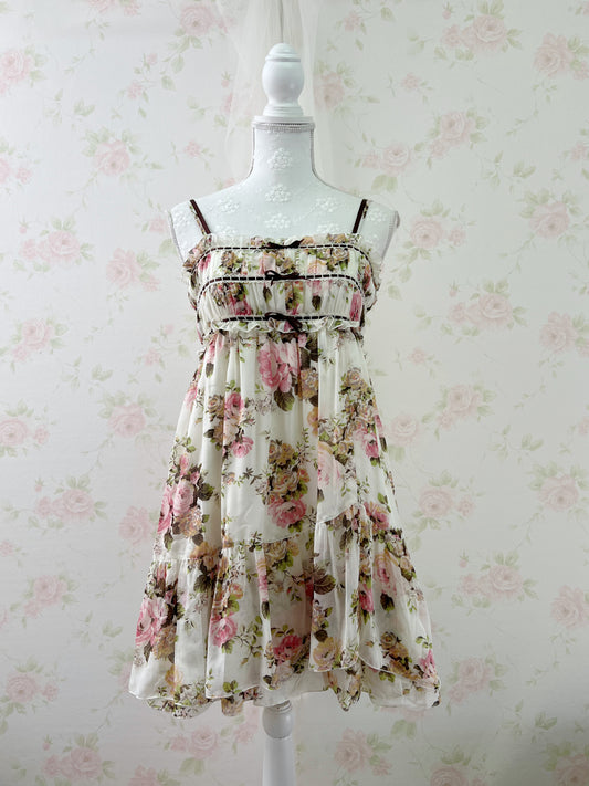 (11% OFF) L'EST ROSE Triple Bow Chiffon Floral Dress