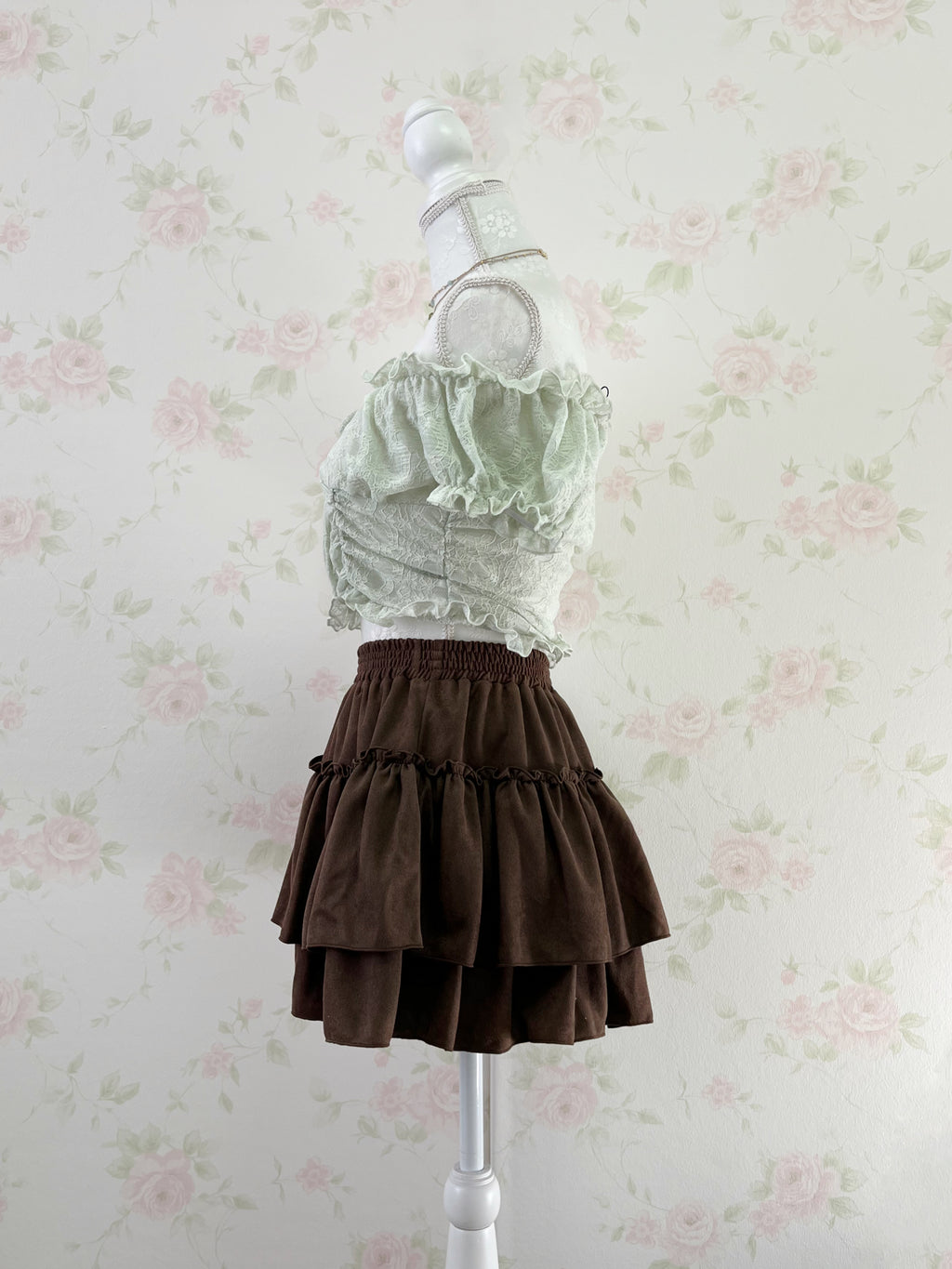 2 Way Shoulder Lacy Top (Mint Green)