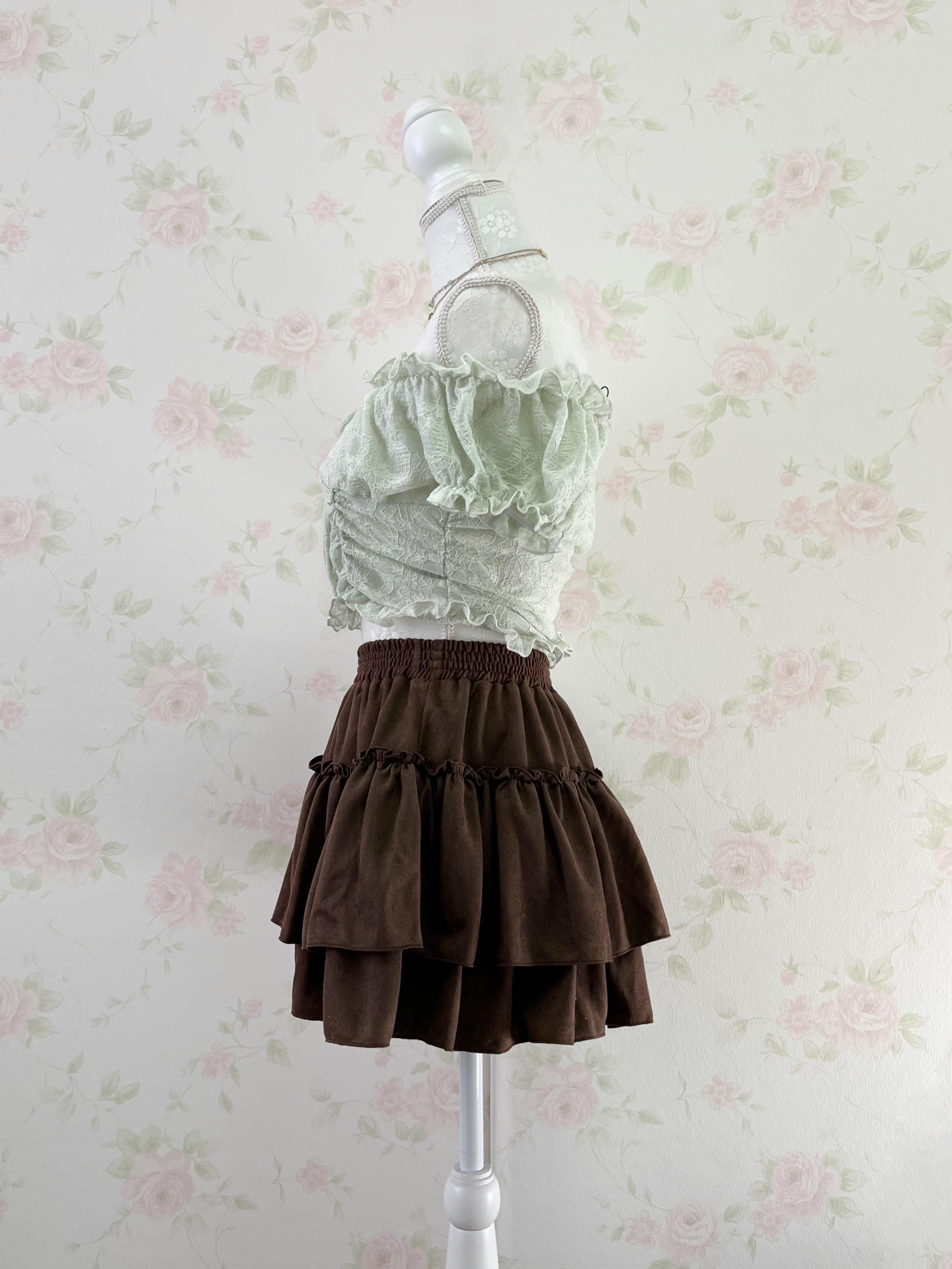 2 Way Shoulder Lacy Top (Mint Green)