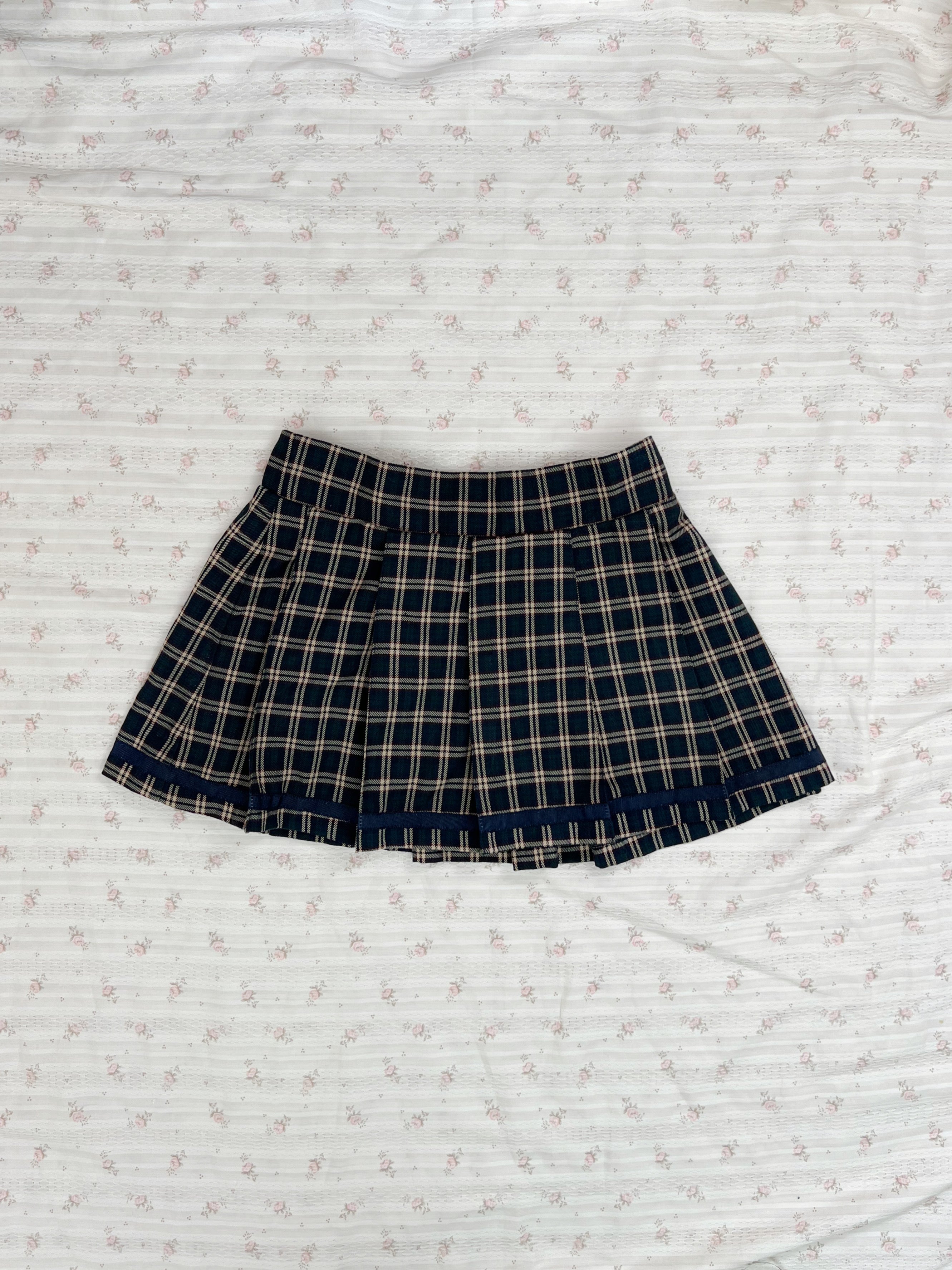 LIZ LISA doll Pleated Checked Mini Skirt (Green)