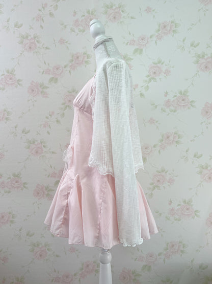 GRL Side Lacy Bow Camisole Cotton Dress (Pink)
