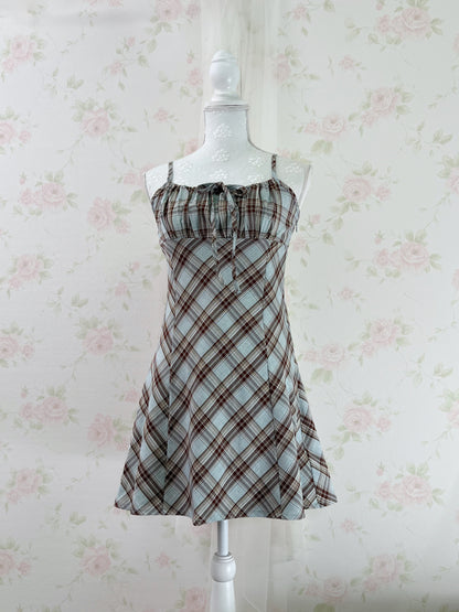 GRL Camisole Gathering Checked Dress (Mint Green)