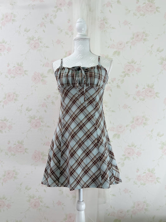 GRL Camisole Gathering Checked Dress (Mint Green)