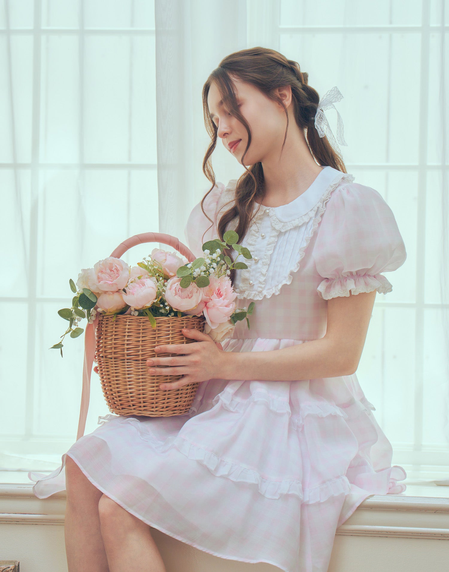 (Pre-order) mellfy memory Milky gingham puff onepiece