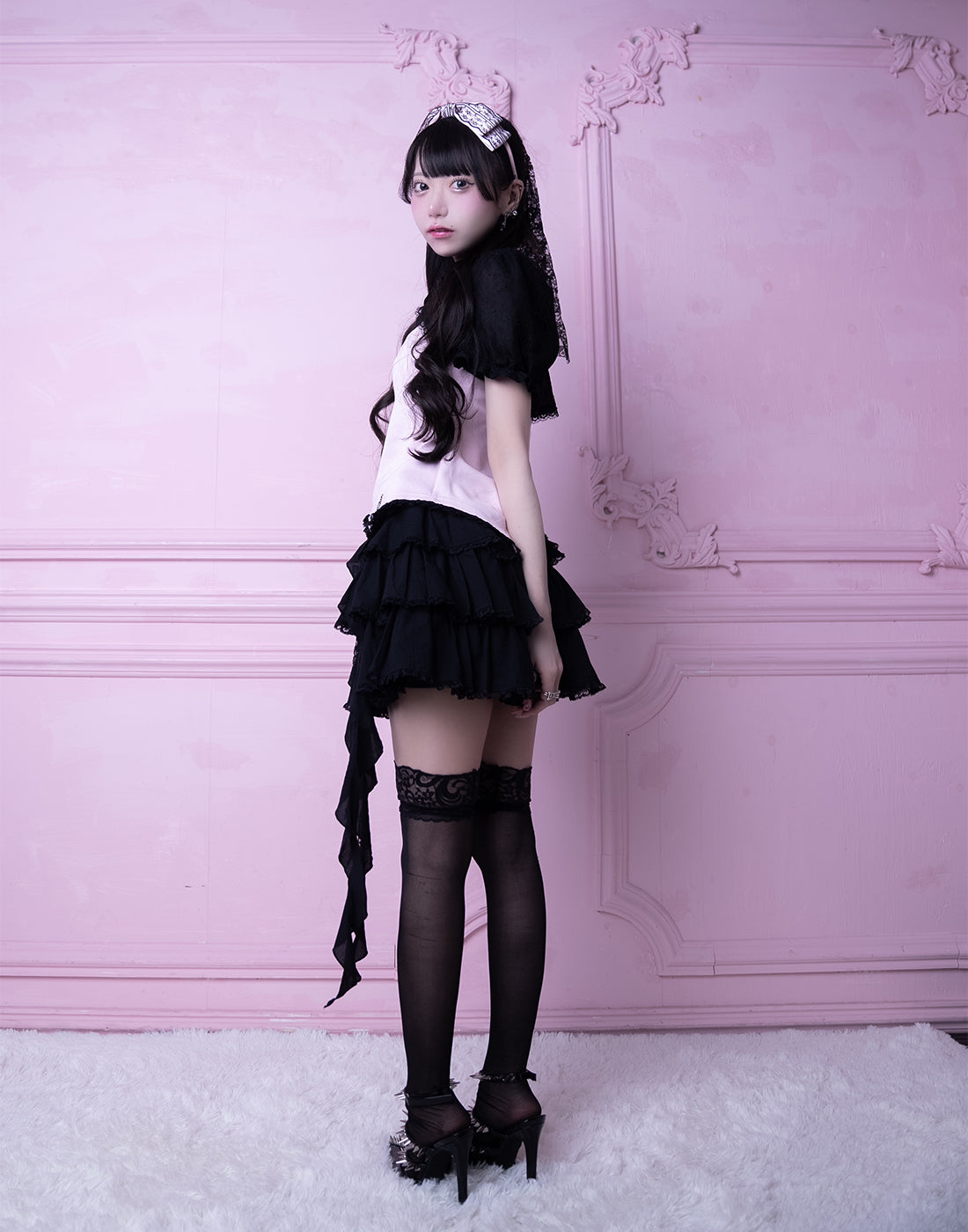 <Deliver in Late September> AVENCHUMU Ruffle frill ribbon tiered skirt