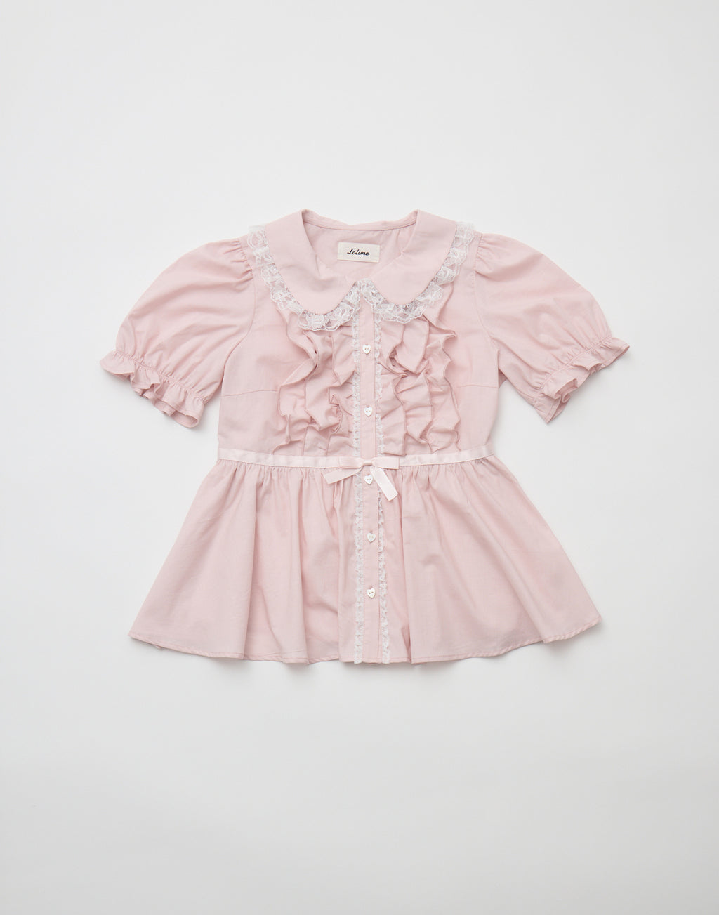 Lolime ribbon puff sleeve ruffle blouse