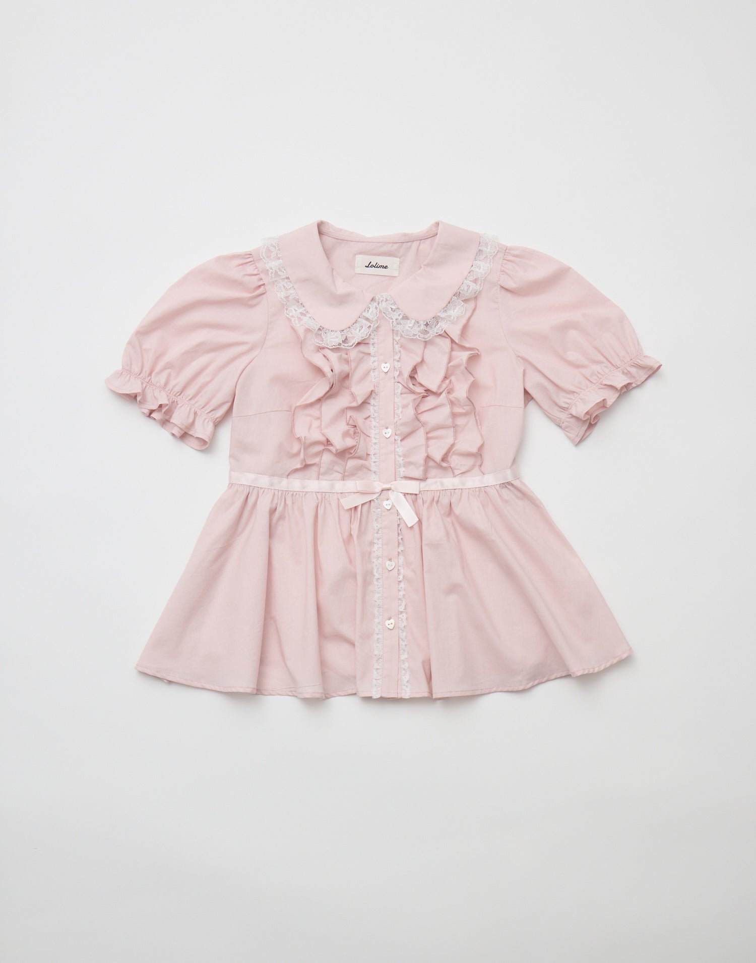 Lolime ribbon puff sleeve ruffle blouse