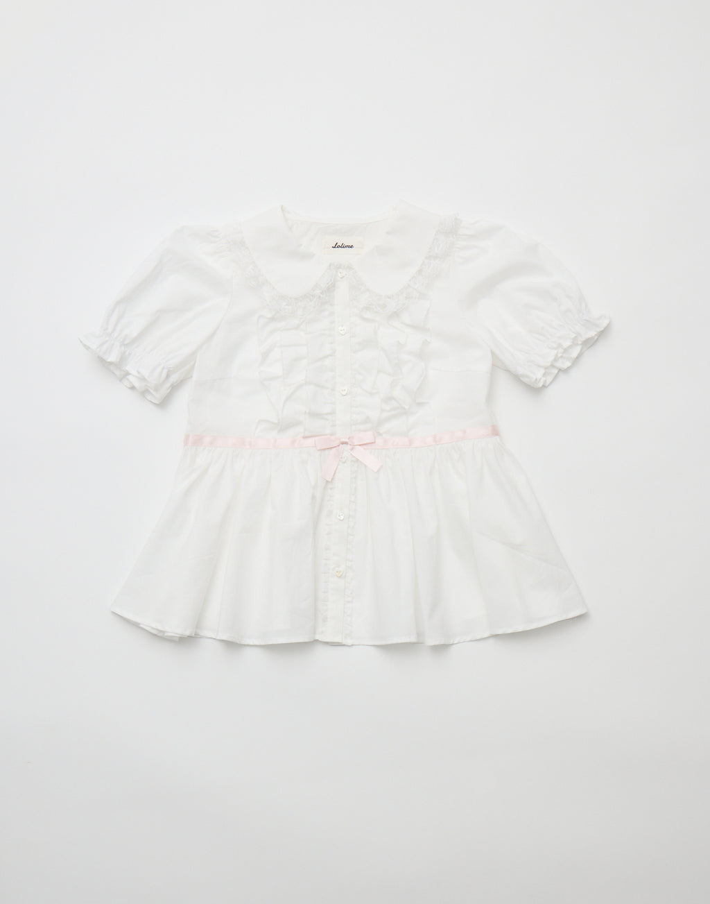 Lolime ribbon puff sleeve ruffle blouse