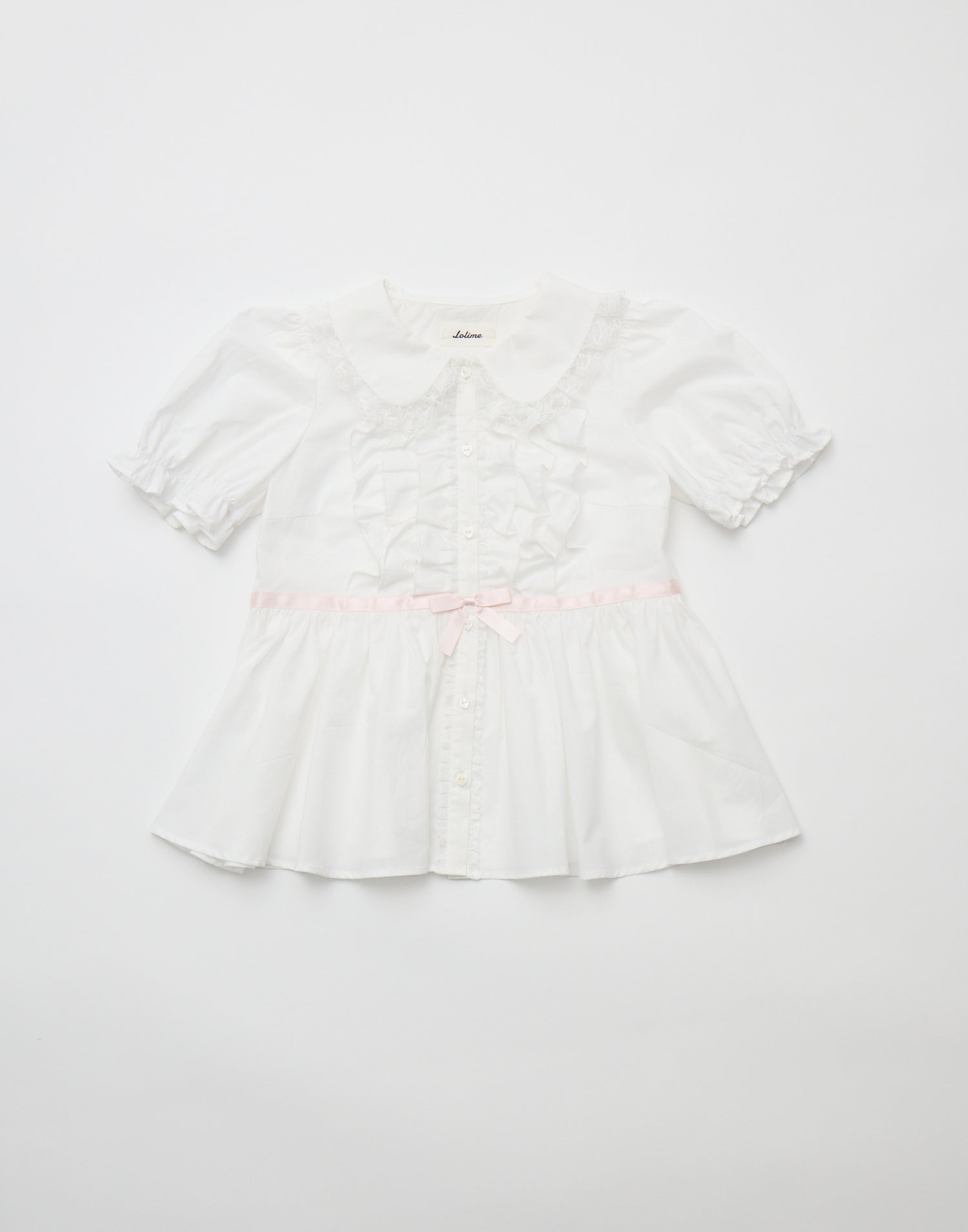 Lolime ribbon puff sleeve ruffle blouse