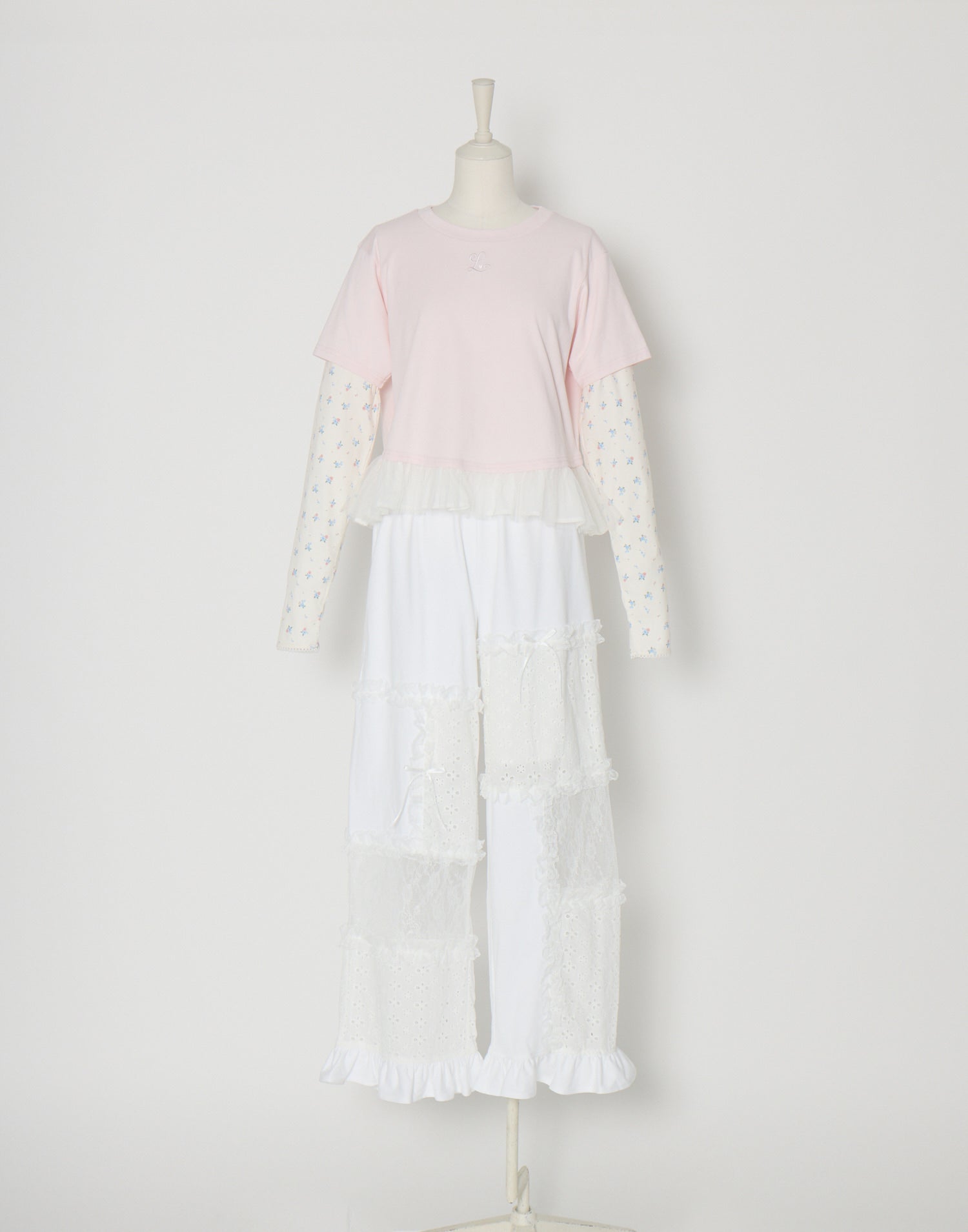 Lolime patchwork lace frill pants