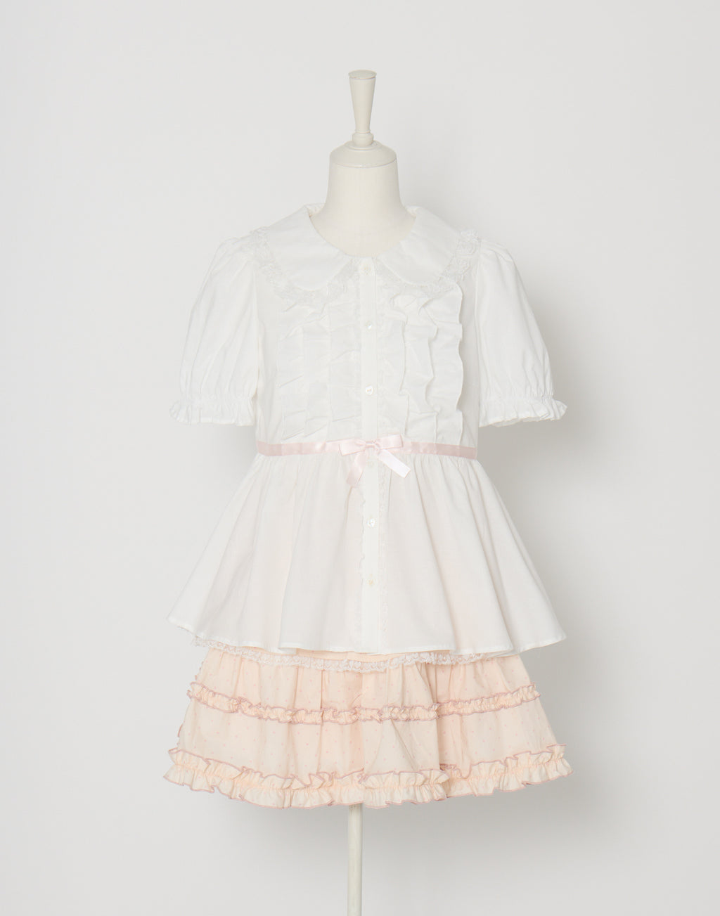 Lolime ribbon puff sleeve ruffle blouse