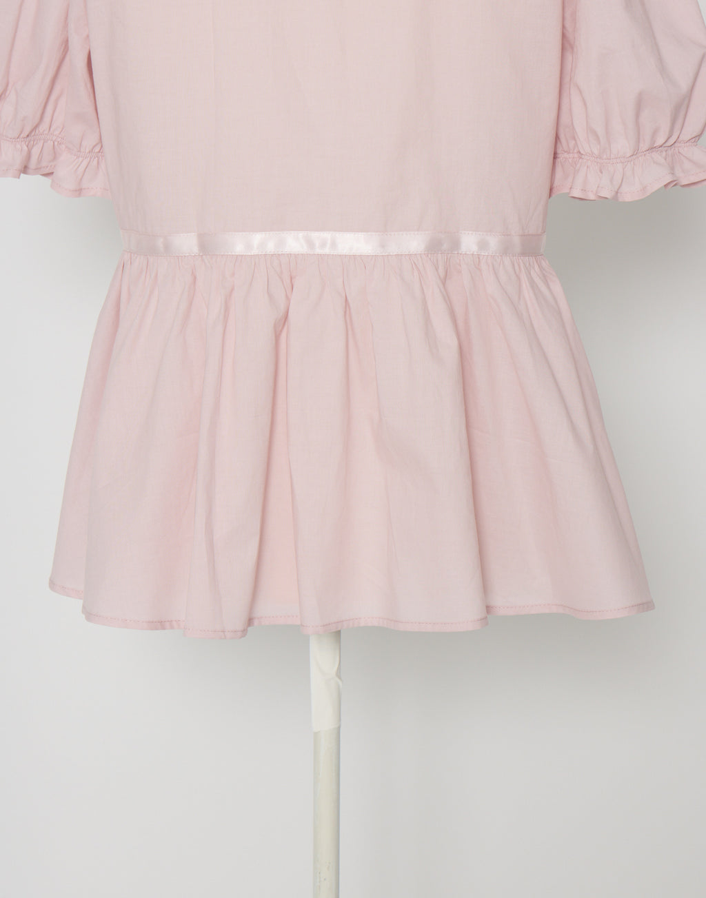 Lolime ribbon puff sleeve ruffle blouse