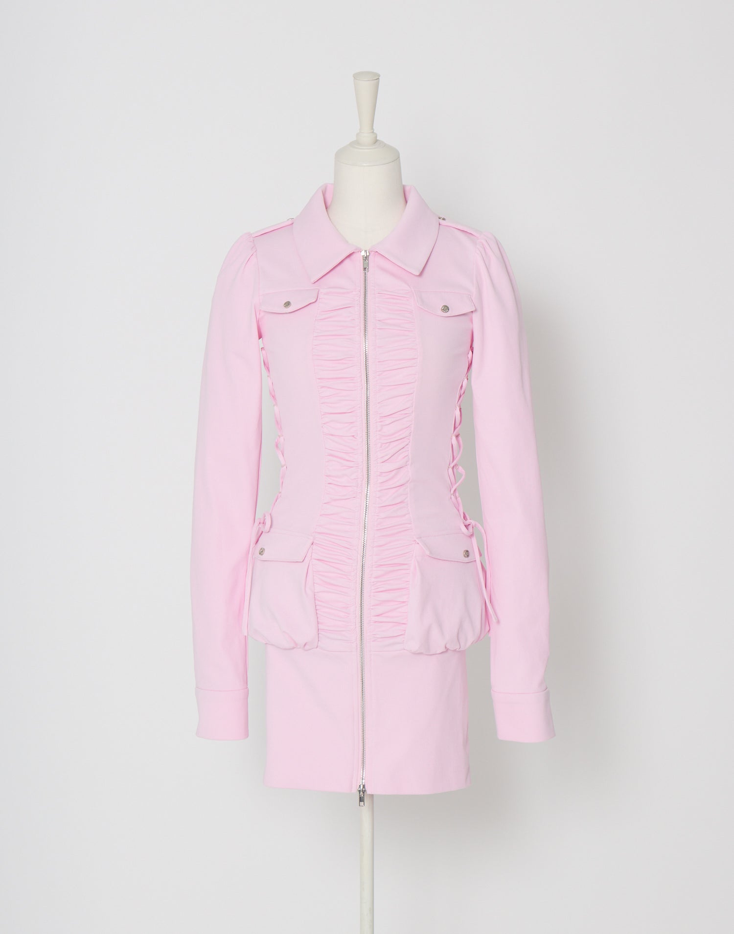 AVENCHUMU Zip-up shirt collar shirring one-piece