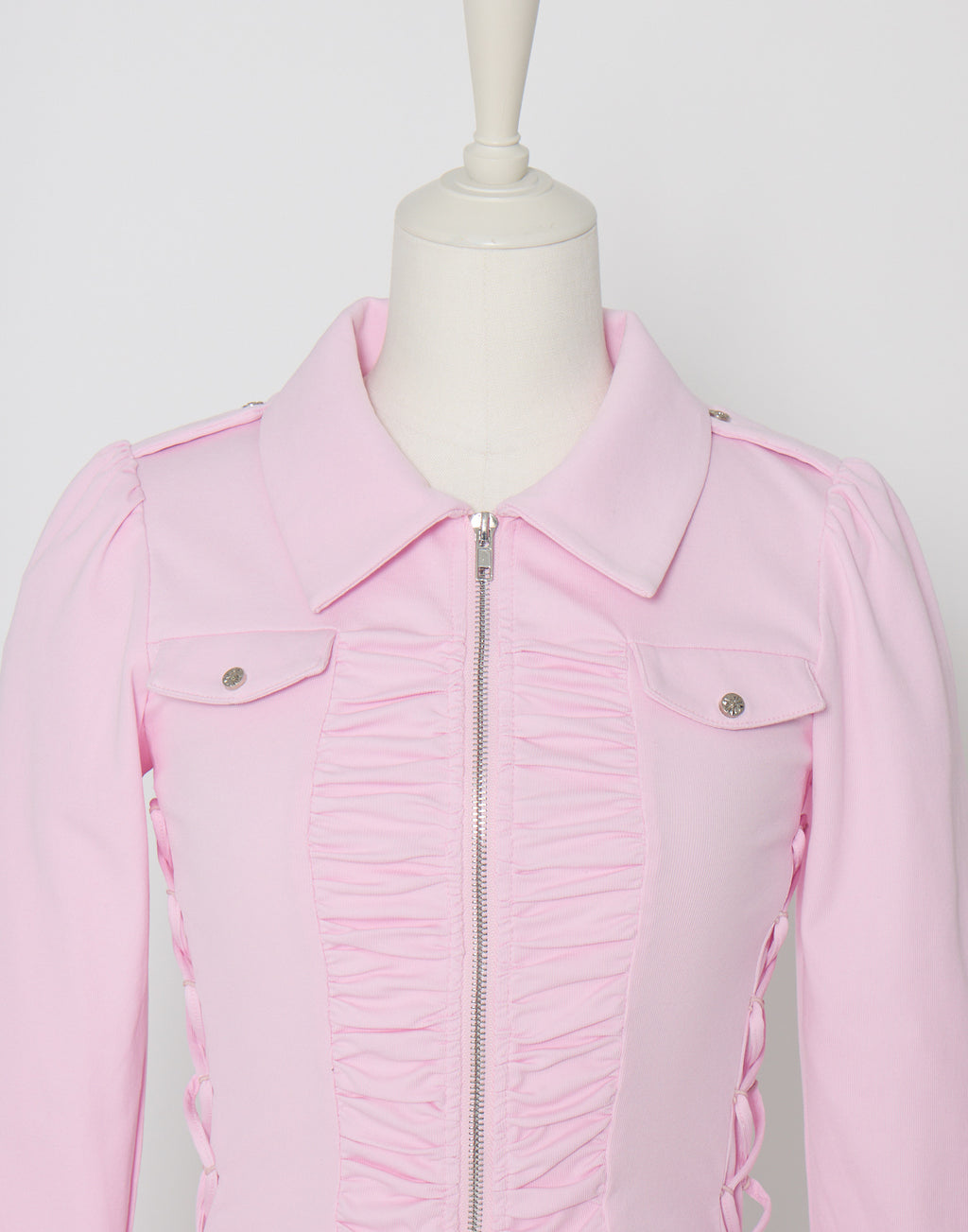 AVENCHUMU Zip-up shirt collar shirring one-piece