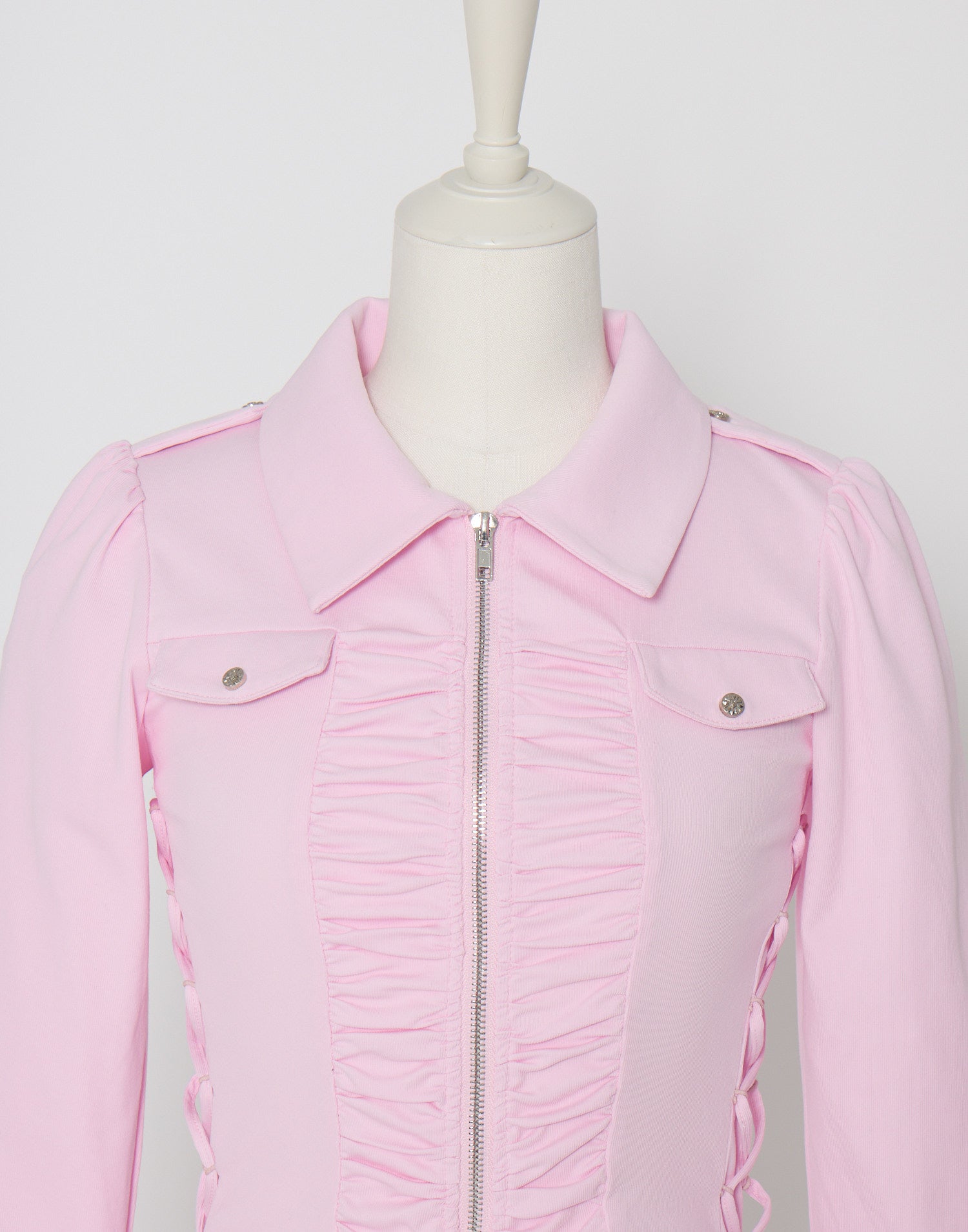 AVENCHUMU Zip-up shirt collar shirring one-piece