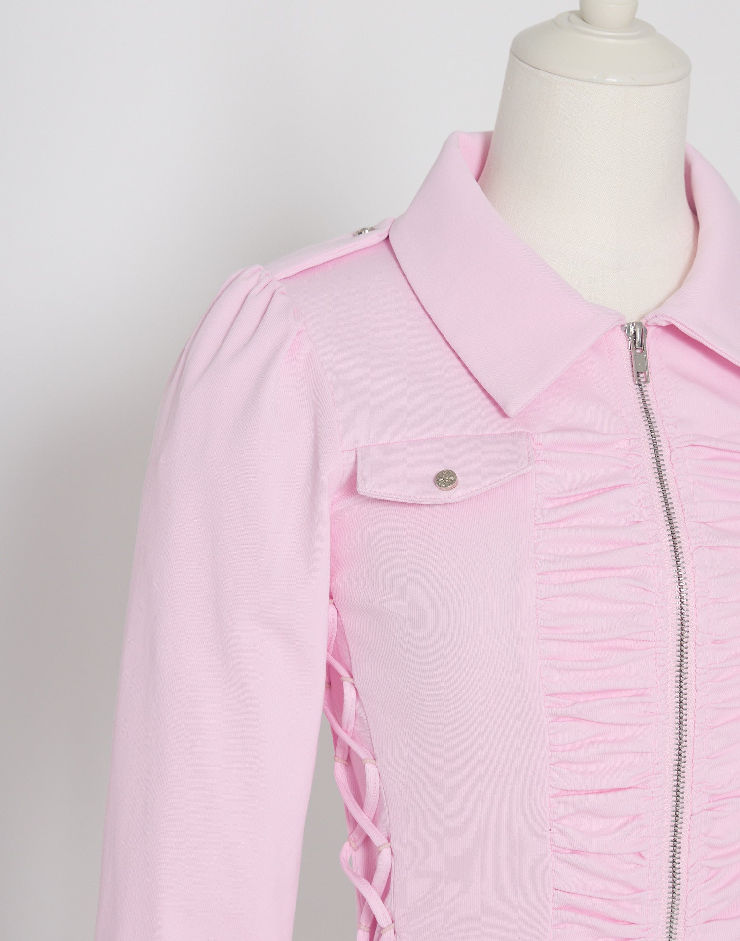 AVENCHUMU Zip-up shirt collar shirring one-piece