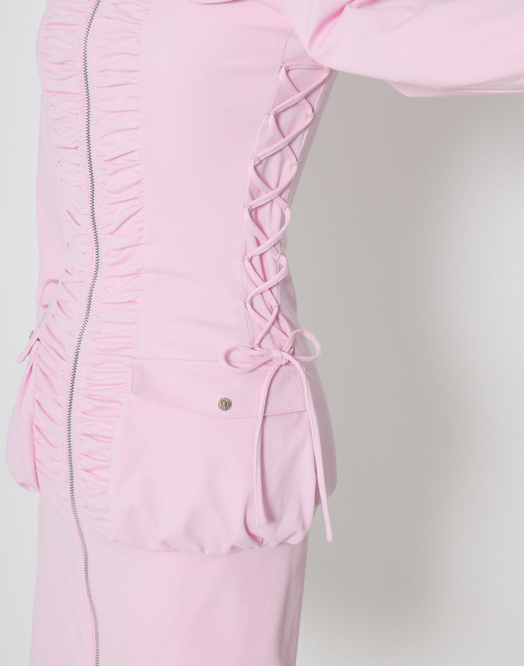 AVENCHUMU Zip-up shirt collar shirring one-piece