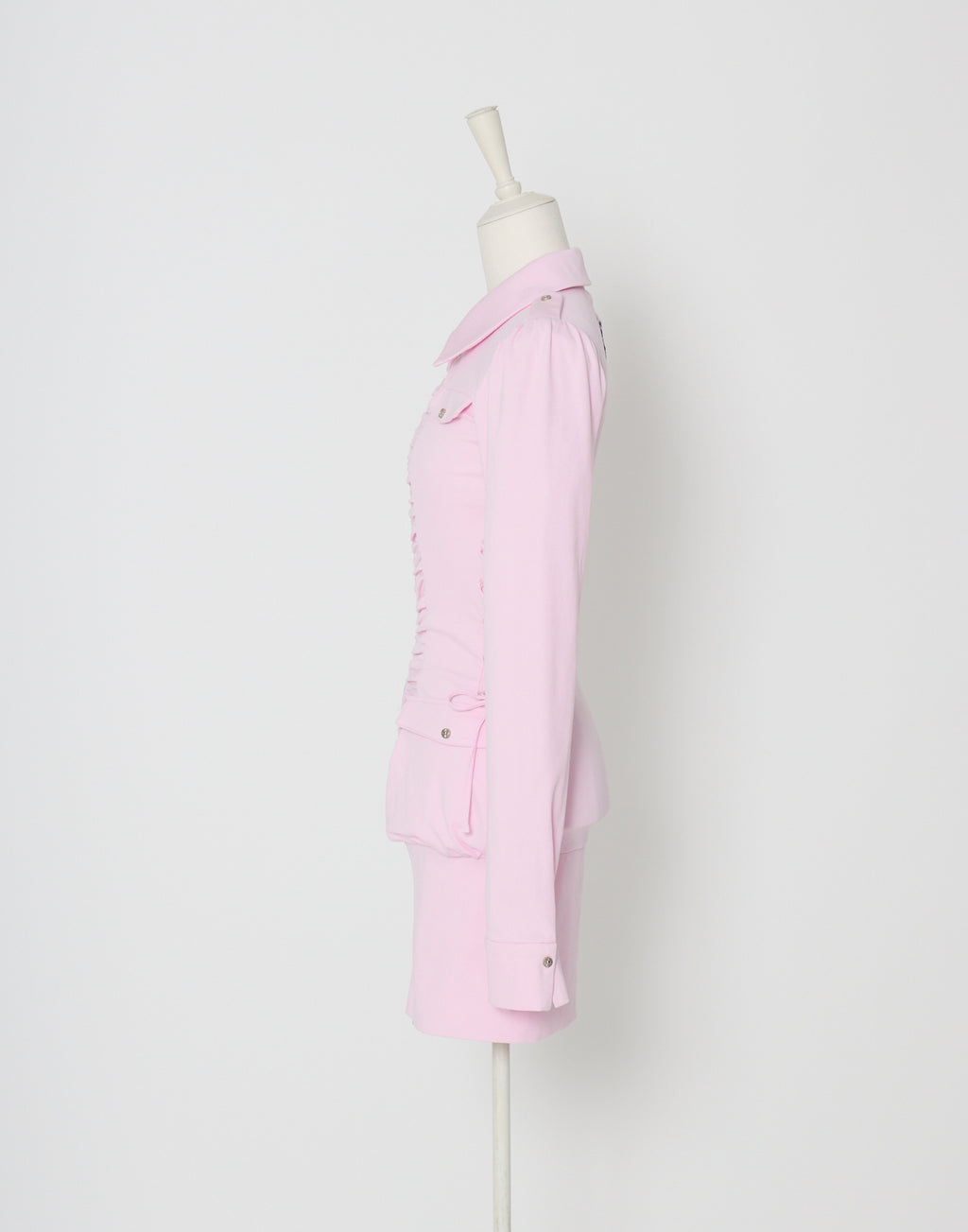 AVENCHUMU Zip-up shirt collar shirring one-piece