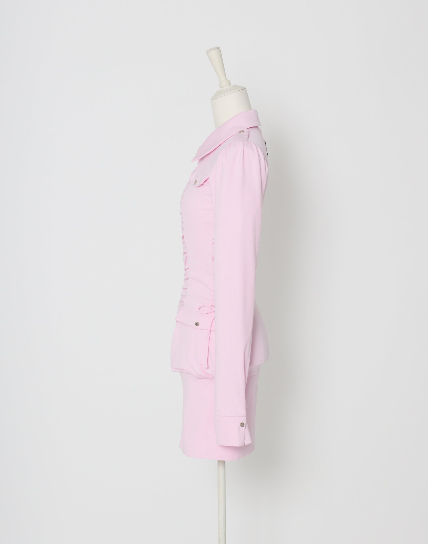 AVENCHUMU Zip-up shirt collar shirring one-piece