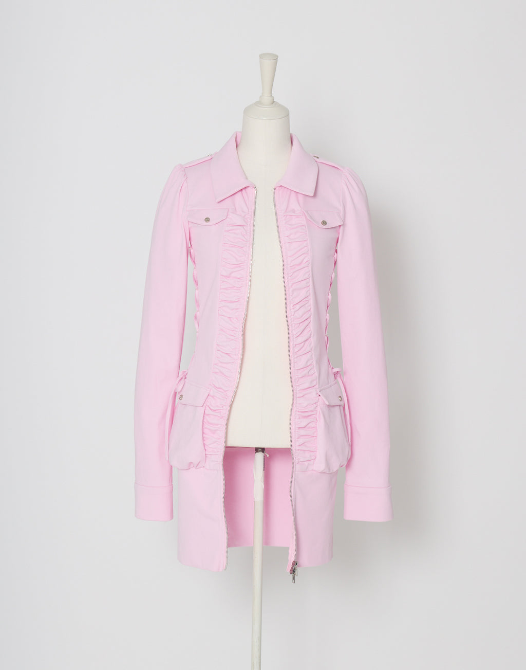 AVENCHUMU Zip-up shirt collar shirring one-piece