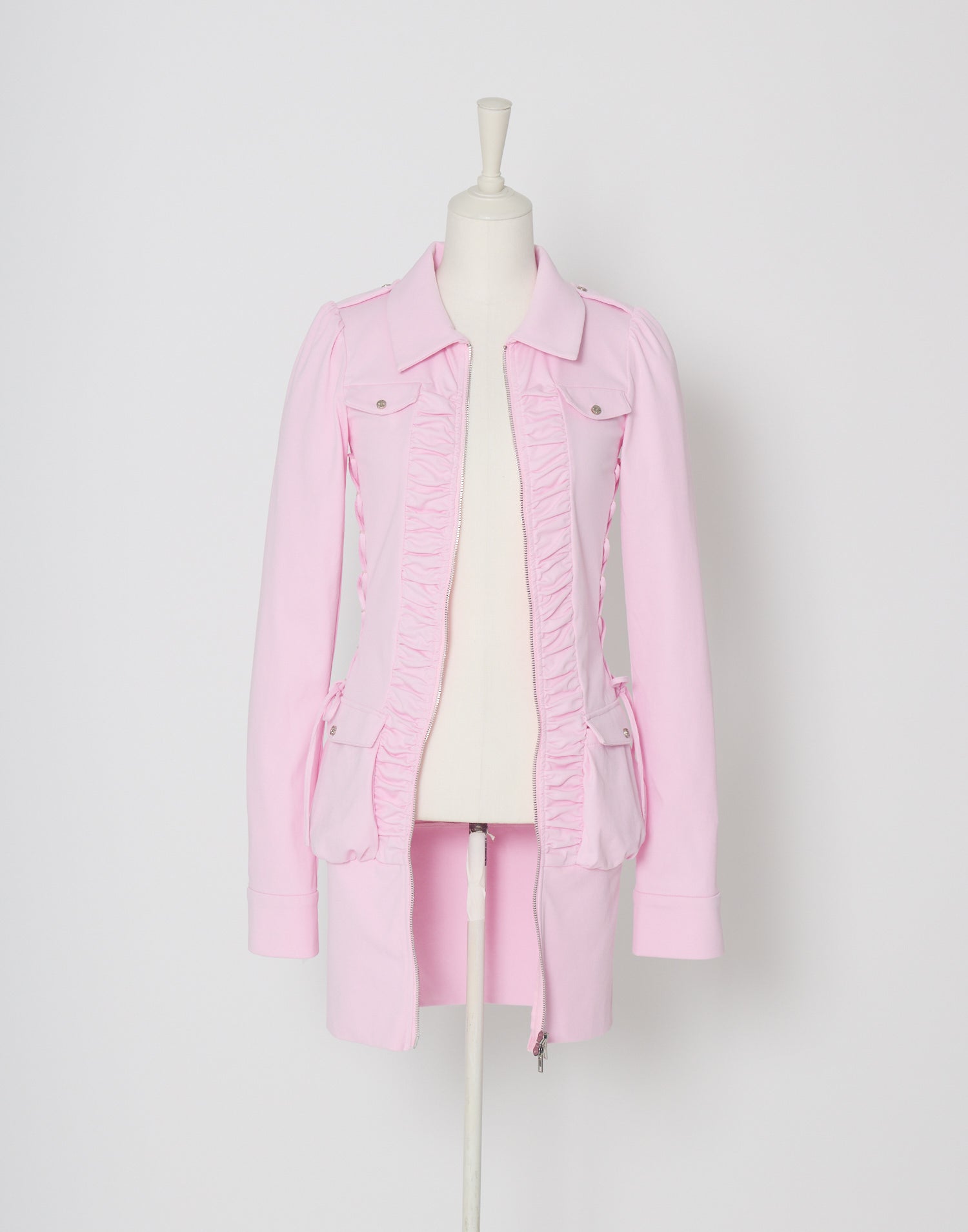 AVENCHUMU Zip-up shirt collar shirring one-piece