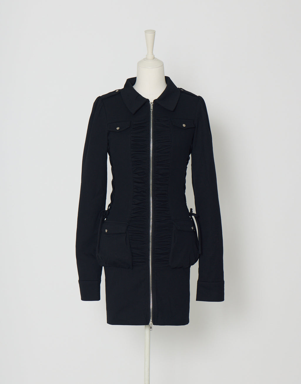 AVENCHUMU Zip-up shirt collar shirring one-piece