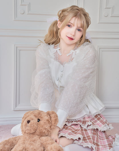 mellfy memory Sugar Lace Puff peplum Blouse