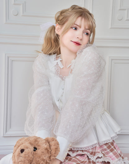 mellfy memory Sugar Lace Puff peplum Blouse