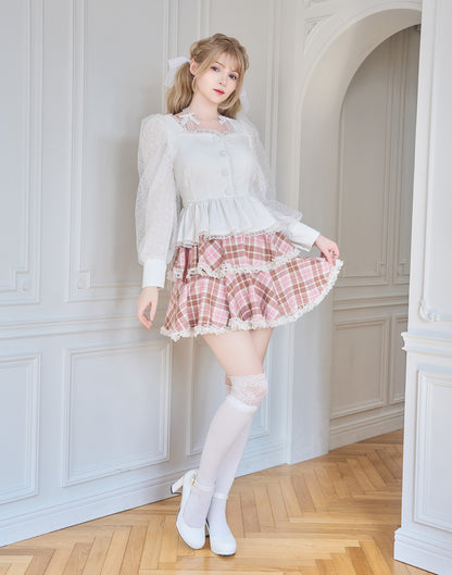 mellfy memory Sugar Lace Puff peplum Blouse