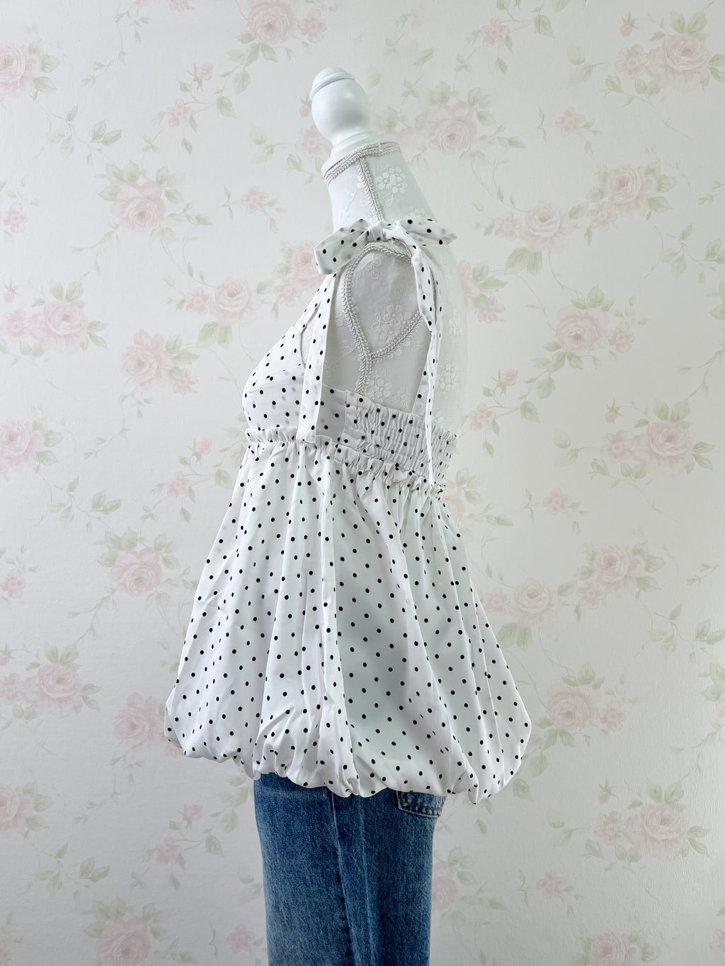 Polka Dot Balloon Camisole Top (White)
