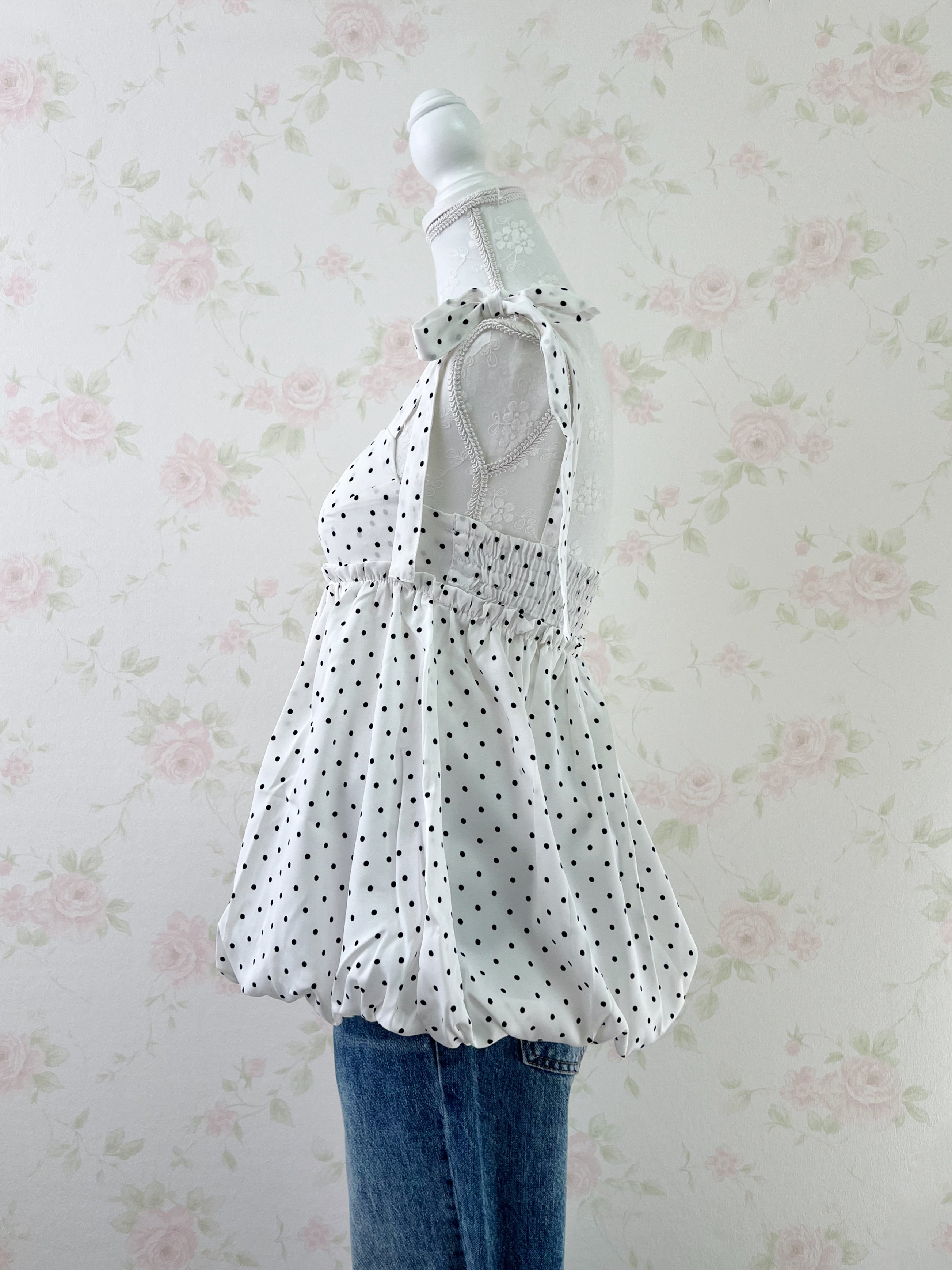 Polka Dot Balloon Camisole Top (White)