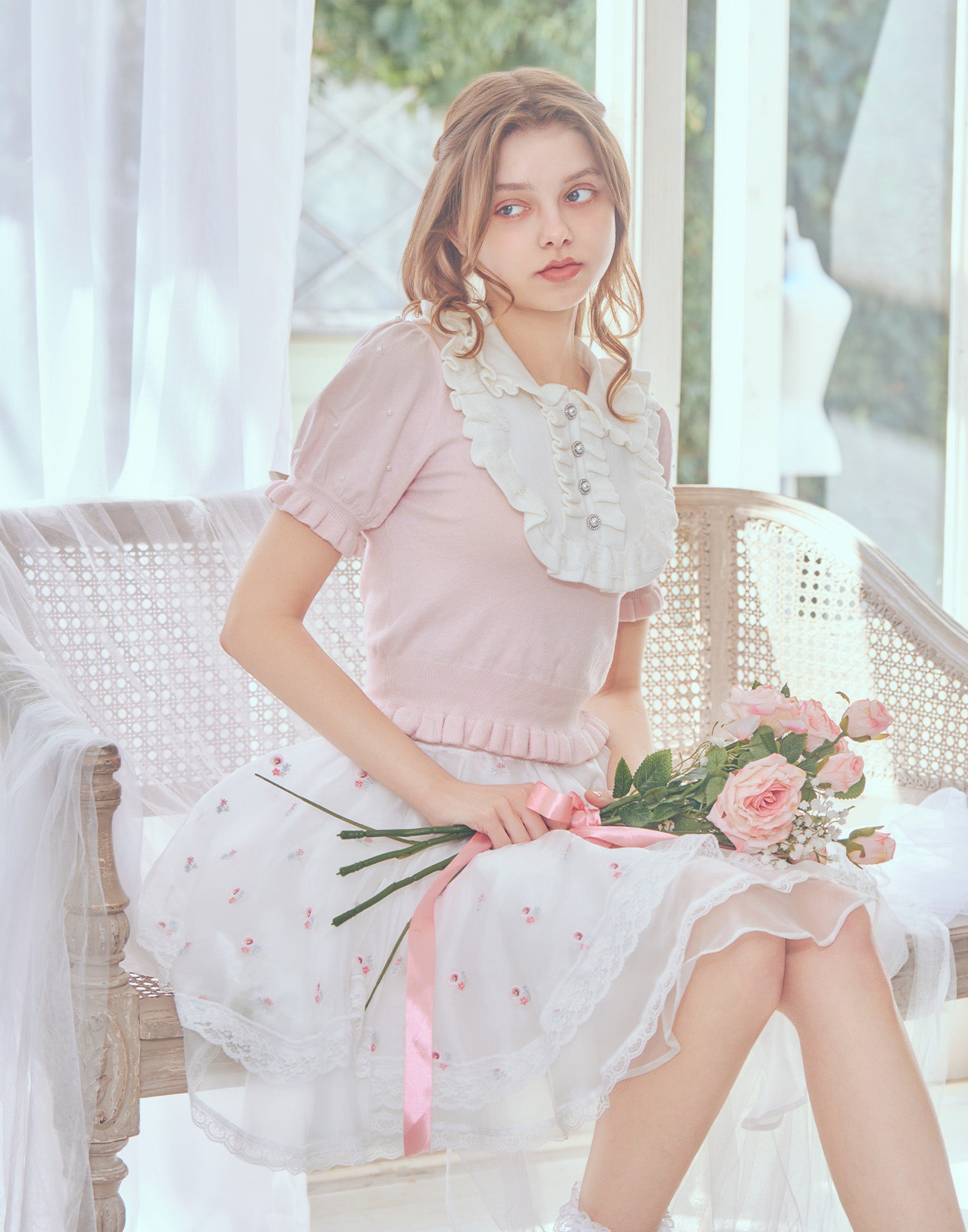 mellfy memory Dolly frill knit tops