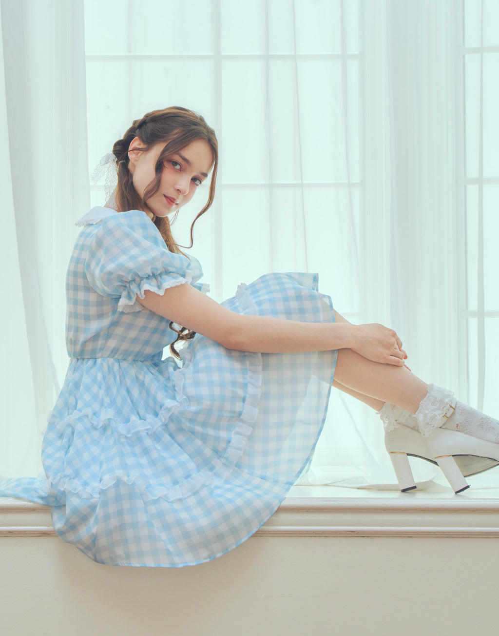 (Pre-order) mellfy memory Milky gingham puff onepiece
