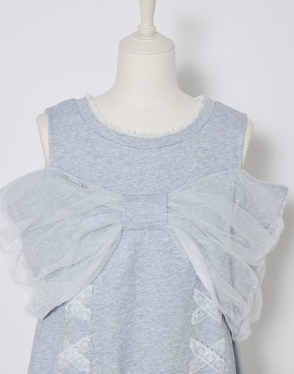 mellfy memory Tulle Ribbon Shoulder Sweat Tunic