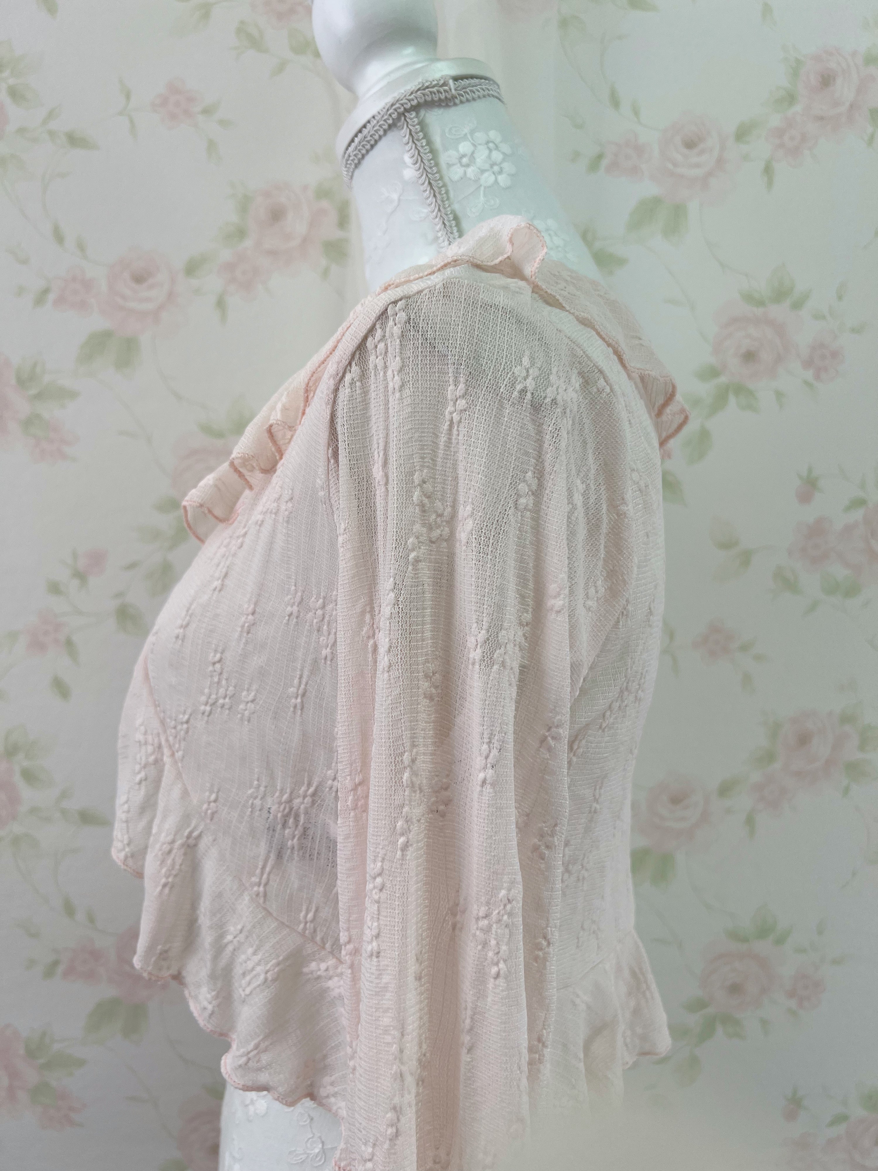 Lacy Front String Cardigan (Pink)