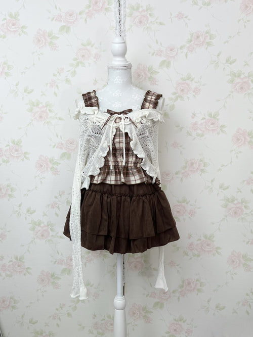 (28%OFF)Strawberry Chocolate Checked Girly Top