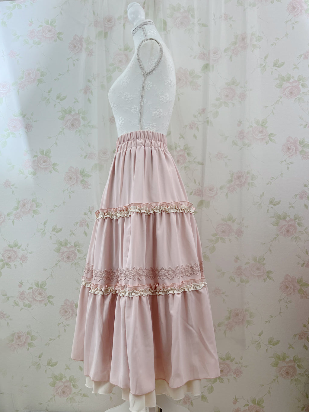axes femme Shoujo Tiered Long Skirt (Pink)