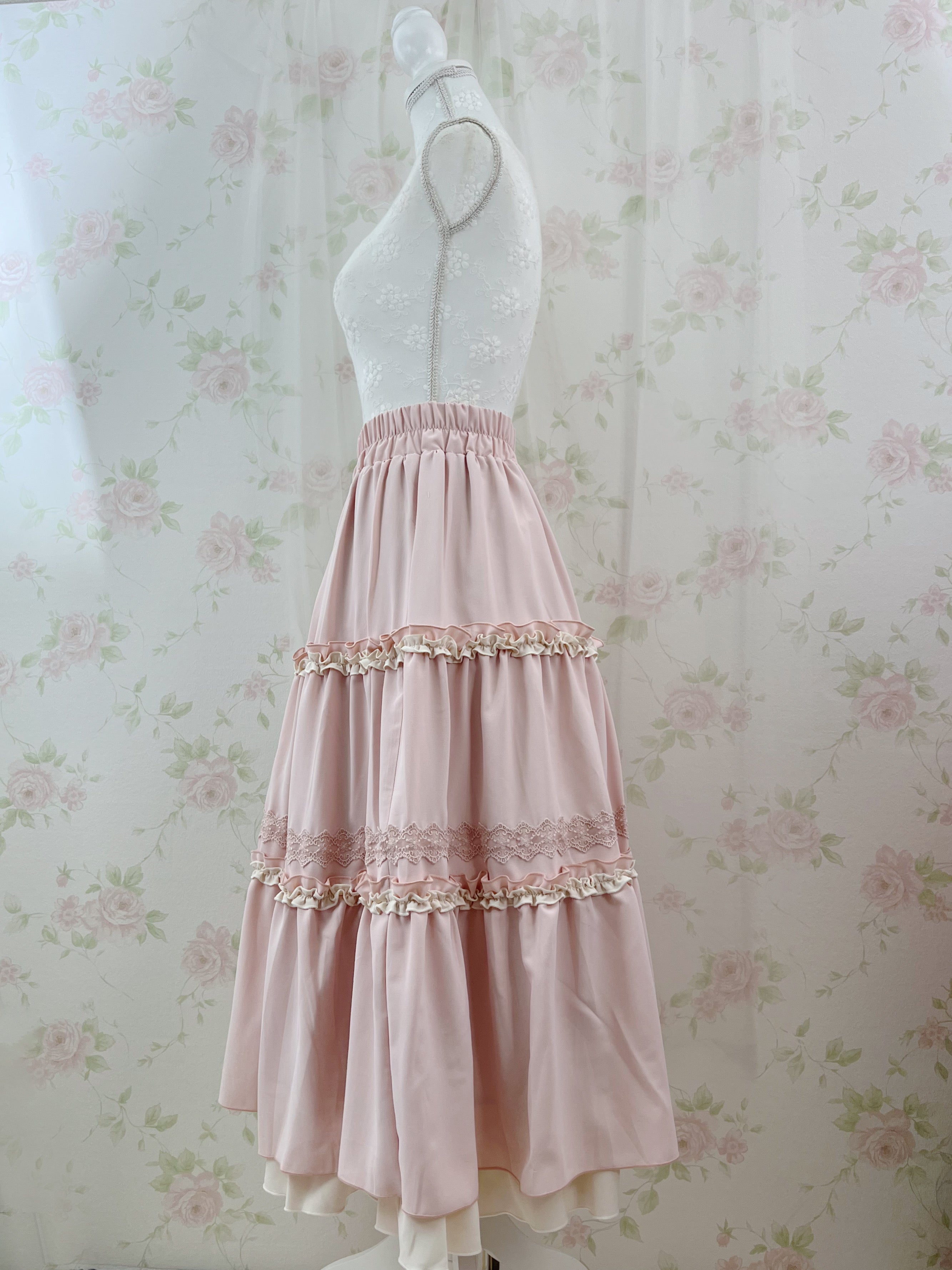 axes femme Shoujo Tiered Long Skirt (Pink)