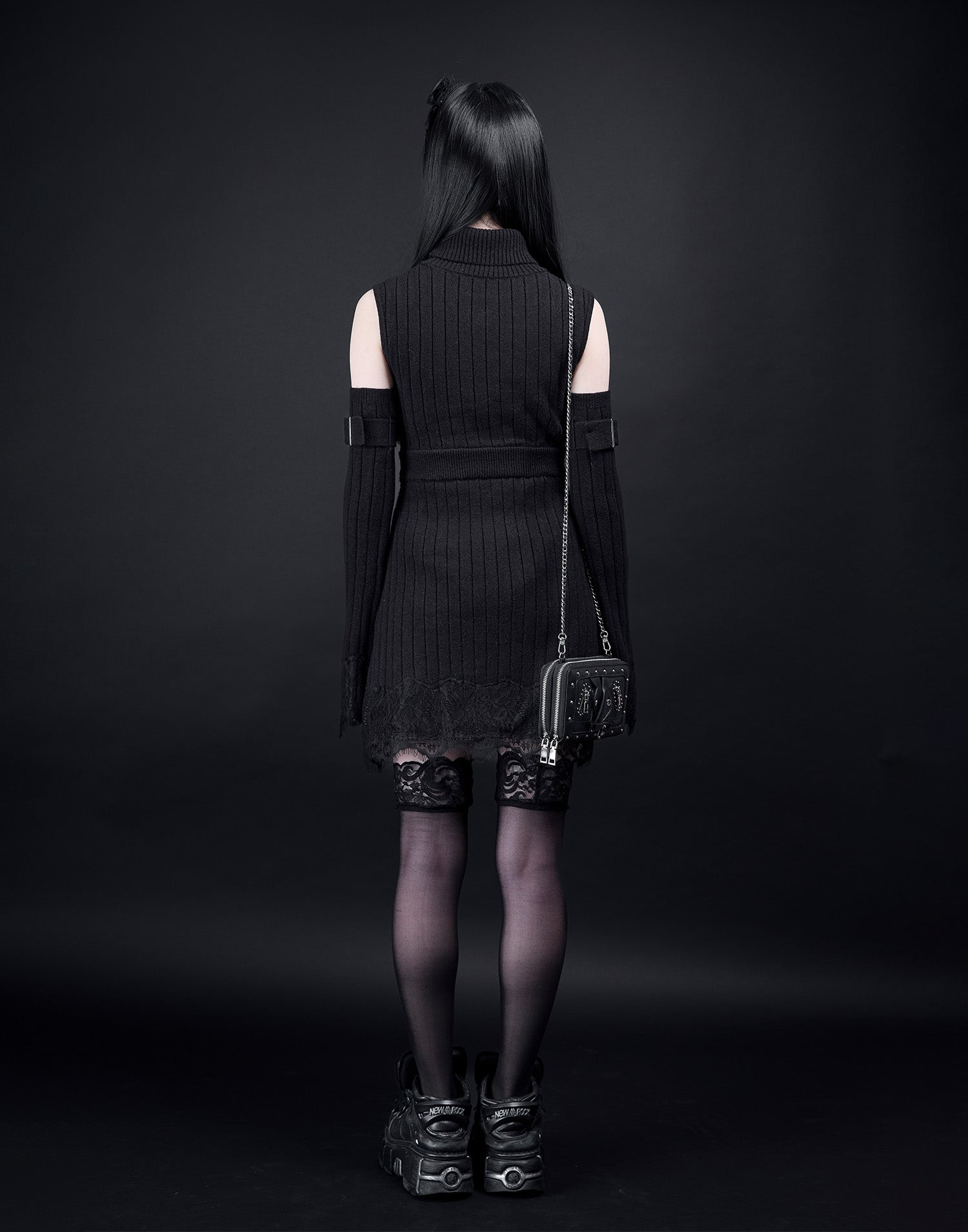 AVENCHUMU Belt & zip arm warmers knit one-piece