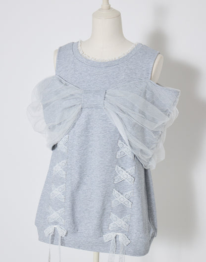 mellfy memory Tulle Ribbon Shoulder Sweat Tunic