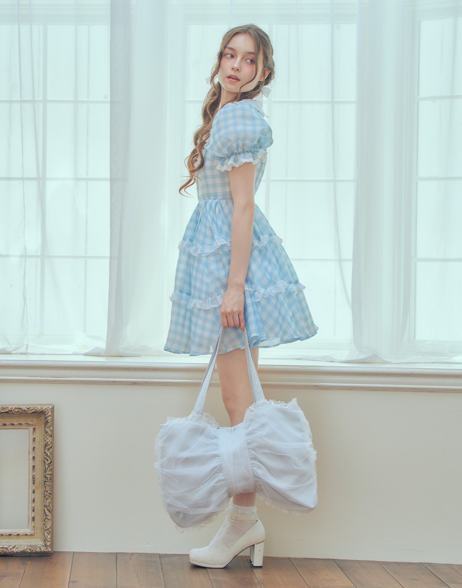 (Pre-order) mellfy memory Milky gingham puff onepiece