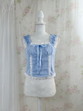 Cotton Gather Strap Top (Blue)