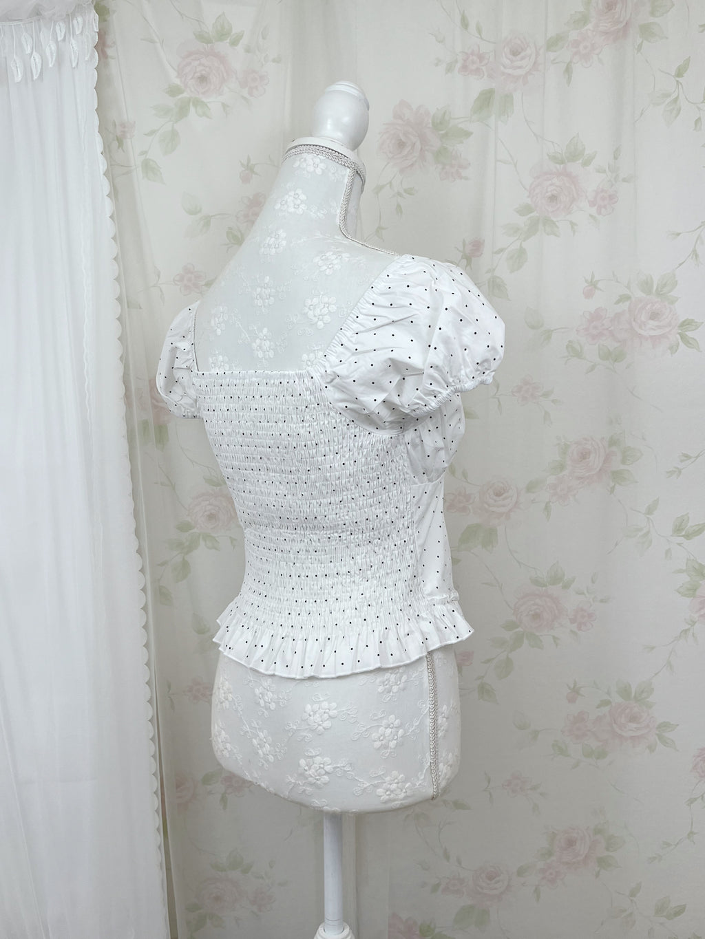 Polka Dot Dolly Cotton Blouse (White)
