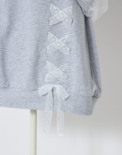 mellfy memory Tulle Ribbon Shoulder Sweat Tunic